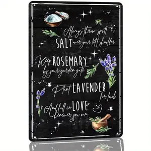 Practical Magic inspired witchcraft metal tin sign-weather resistant wall decor for home, coffee shop, with lavender & Rosemary motifs, vintage style, 8x12 inch