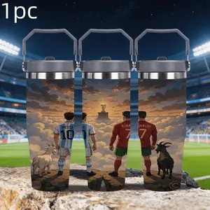 1pc 30oz stainless steel large-capacity car water bottle, featuring Messi and Ronaldo together. for fans of Messi and Ronaldo, football enthusiasts. Multiple patterns are available for selection. Outdoor camping Coffee Cups & Mugs