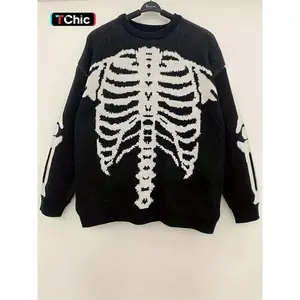 Women's? Halloween Themed Skeleton Drop Shoulder Sweater, Casual Long Sleeve Round Neck Jumper for Daily Holiday Vacation Wear, Women's Knitwear for? Fall