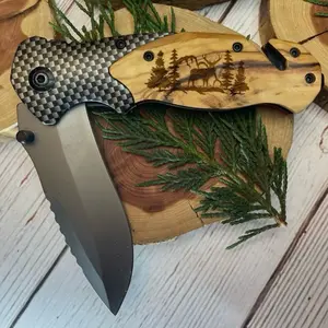 Laser engraved deer pocket knife