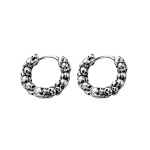 Skull Lined Huggie Hoop Earrings - Pair - 316 Stainless Steel