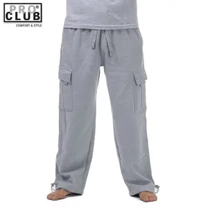 PROCLUB Men’s Heavyweight Cargo Sweatpants Casual Fleece Pants Hip Hop Harem Casual Fit Big and Tall Plain Black Gray Cotton White Menswear Trouser Outfit Pocket