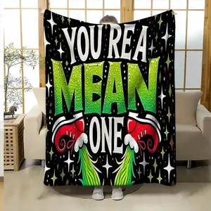 Christmas Monster Blanket, Soft Flannel Throw, Warm and Cozy, Perfect for Sofa, Bed, Office, Camping, Travel, Ideal Gift, Slogan Print Blanket, Flannel Blankets