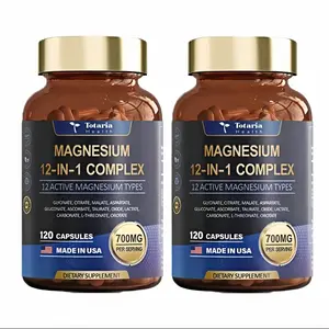 Tortalia 12-in-1 Magnesium Complex Dietary Supplement - 120 Vegetarian Capsules for Women, with Maca Root & Probiotics, Muscle, Heart & Relaxation Support, Made in USA