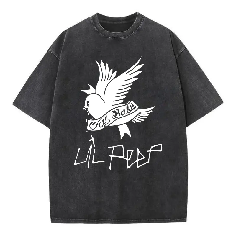 Lil Peep Cry Baby Vintage Tee 100% Cotton Acid Wash Graphic T-Shirt Oversized Streetwear Hip Hop Grunge Top, Retro Aesthetic Heavyweight Tee