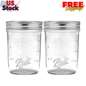 Regular Mouth Mason Jars with Lids & Bands, Half Pint, 8-oz (2-Pack)