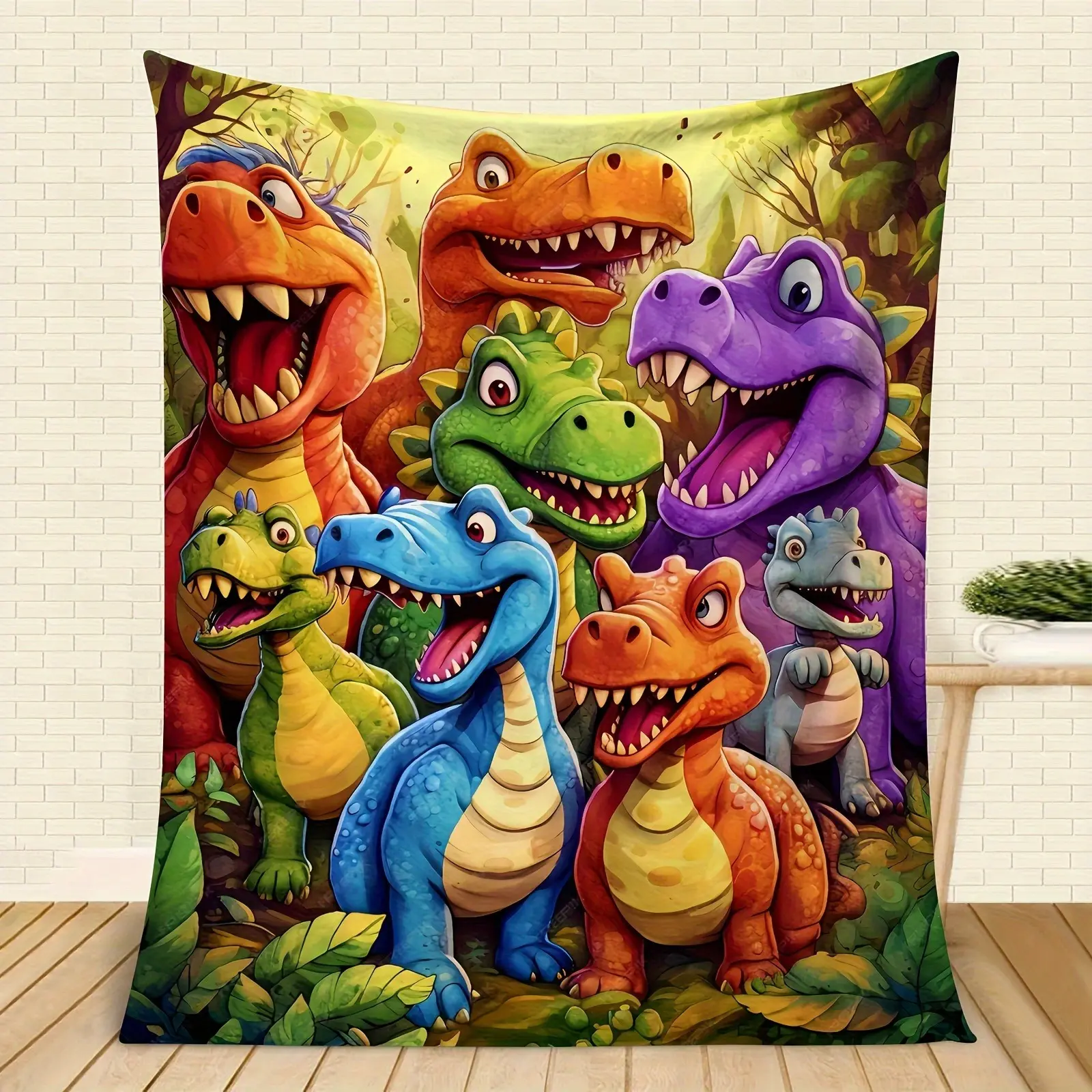 Cartoon Dinosaur Print Polyester Fiber Flannel Throw Blanket - Anti-Pilling, Cozy Fuzzy, All-Season, Machine Washable, Ideal Teen Boy Birthday Gift (Home Decor Tapestry)
