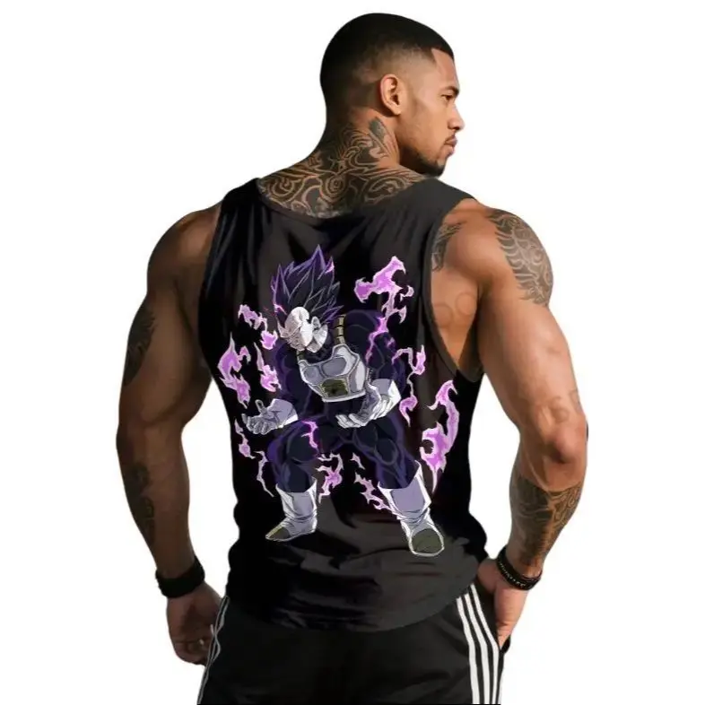 Dark Aura Majin Vegeta Tank Top – 100% Cotton Anime Gym Shirt with Purple Lightning Power Surge