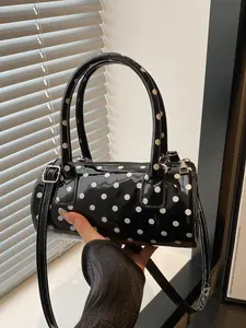 New Vintage Small Bag, Portable Polka Dot Pattern, Women's Fashion Versatile Crossbody Pillow Bag, Korean Style Round Cylinder Bag, Casual Crossbody Bags
