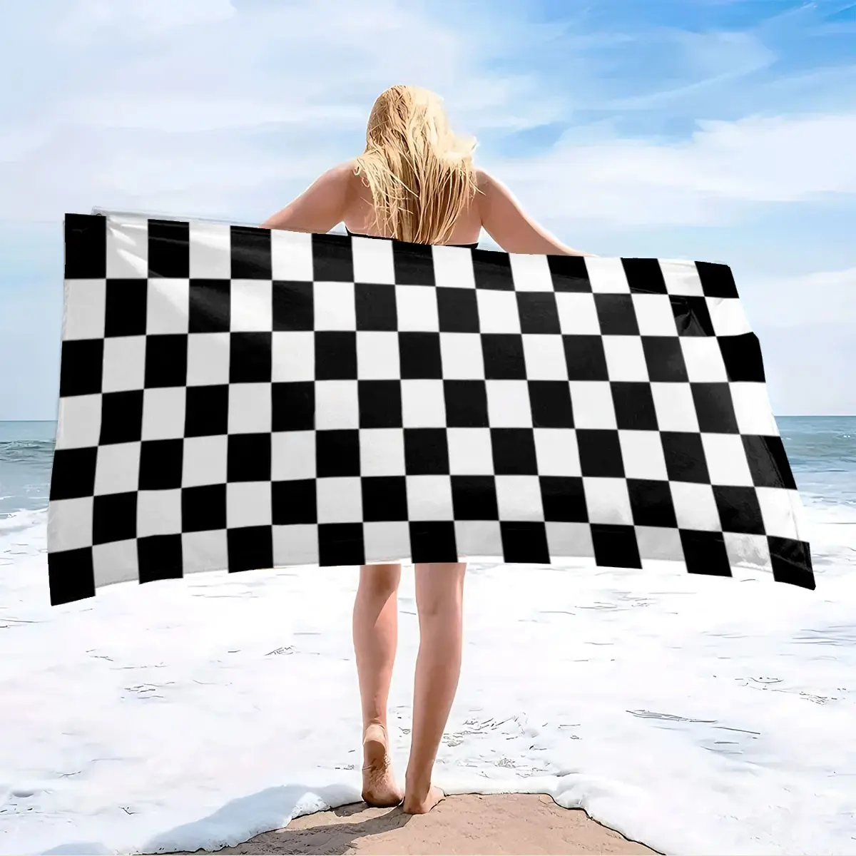 Classic Chessboard Print Beach Towel, Super Absorbent Microfiber Mat, Reusable Bath Towel for Travel, Pool, Diving, Yoga, Camping, Water Absorbent Towel, Travel Towels, Quick Drying Towel