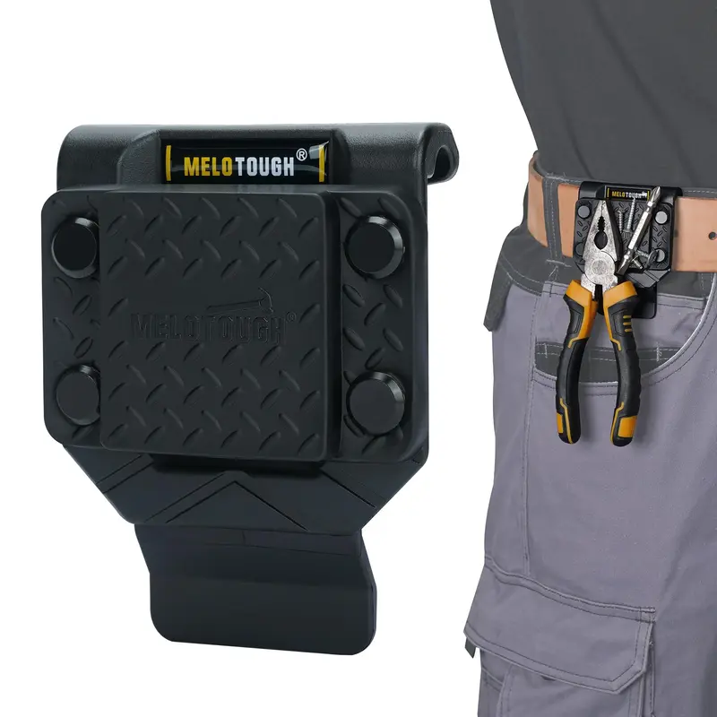 MELOTOUGH Strong Magnetic Belt Mount Holder Clip - ABS Shell, TPR Cover, 0.31 lb Lightweight Tool Bag Organizer, 3.5"L x 2.7"W, Fits 2.7" Belts & Rivets, Carpenters/Contractors Metal Tools Accessory