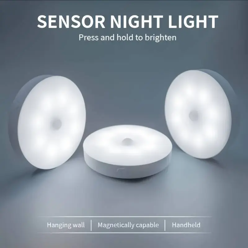 Motion Sensor Light Indoor, 3 Light Modes, Dimmable Cool White, Rechargeable Night Lights, Magnetic Puck Lights for Cruise Cabinet Bathroom Hallway Stairway (2 Pack)
