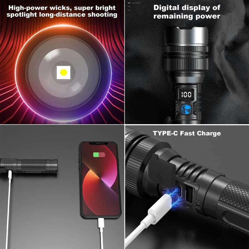 2-piece rechargeable zoom ultra bright flashlight, suitable for emergency power outages, outdoor camping, hurricanes Rechargeable LED battery powered, with 5 lighting modes