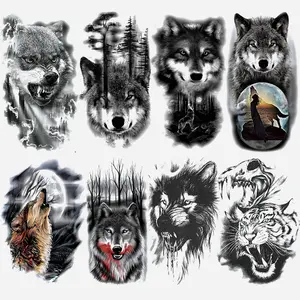 8 Temporary Tattoo Stickers Waterproof Animal Lion Wolf Tiger Designs, Adult Body Art Fake Tattoos for Men Women Daily Holiday Birthday Party
