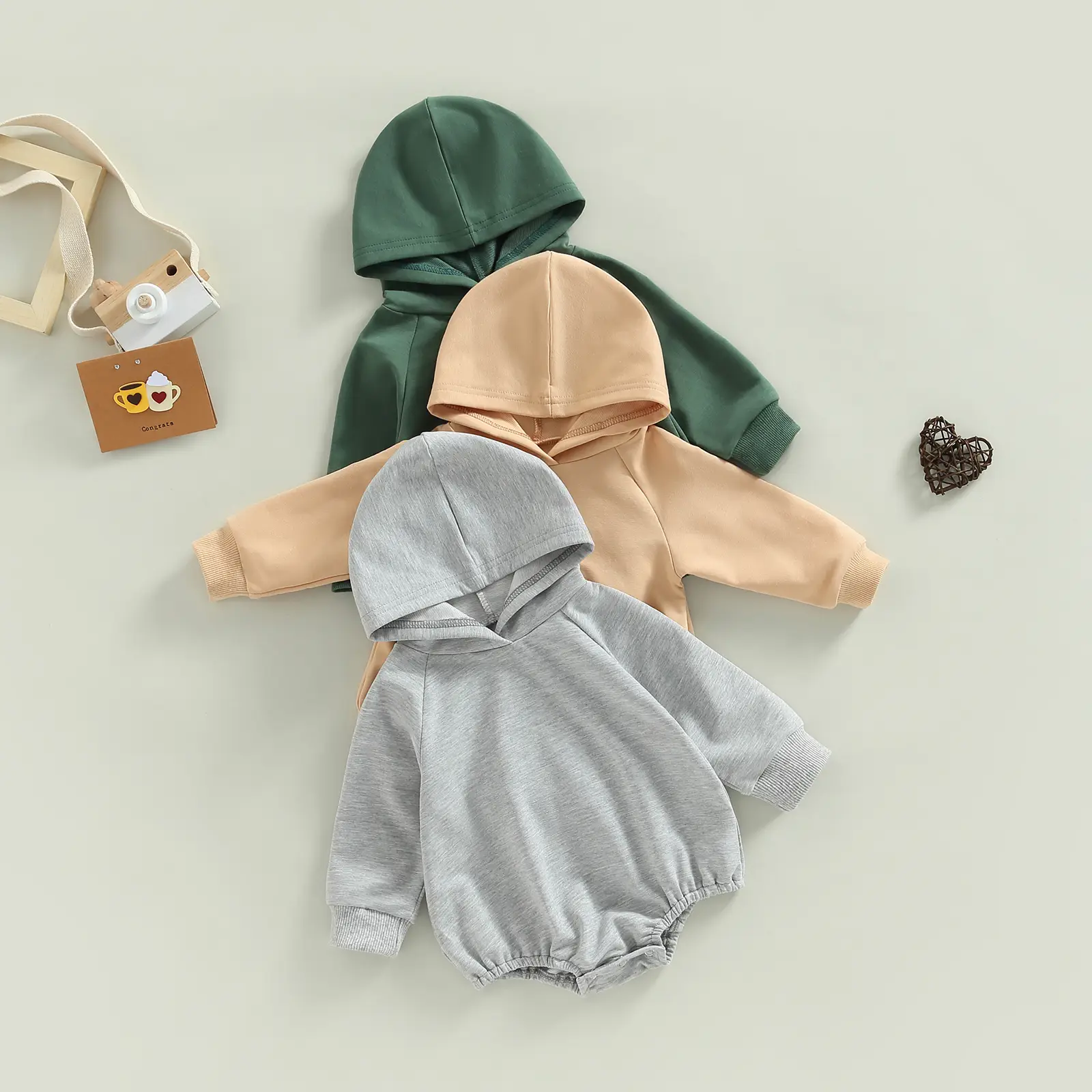 Newborn Infant Baby Boy Girl Clothes Hooded Sweatshirt Solid Romper Bodysuit Fall Winter Outfits 0-18 Months