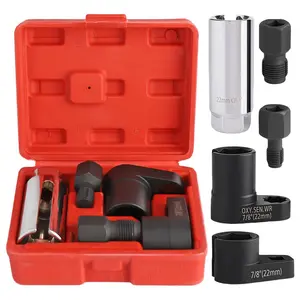 Mechanic Toolbox Essential 5PCS O2 Extraction Socket Set 3/8" Drive Offset Wrench Thread Chasers M18 M12 CR-MO Auto Repair Tight Space Gear