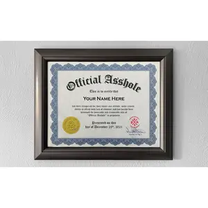 ZFG Inc. Official A**hole Certificate - Custom Print for Office or Home