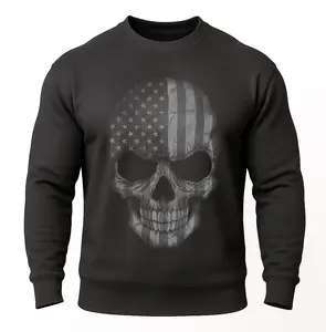 USA Skull Sweatshirt Distressed American Flag Skull Unisex Warm Crewneck Patriotic Gift for Him Black Cotton