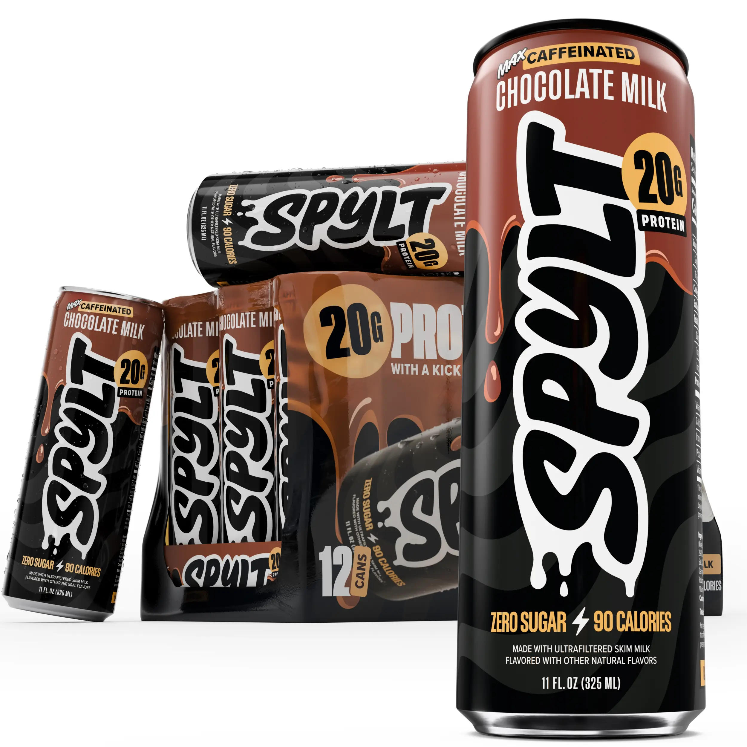 SPYLT High Protein Drink, Caffeinated Chocolate Milk - MAX Chocolate | Workout Recovery & Energy Boost | Sugar Free, Lactose Free | Ready-to-Drink, 12-Pack Beverage - PACKAGING MAY VARY