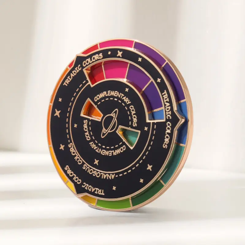 Color Magician Badge Enamel Pin, Round Rotating 12-Color Ring Design, Artistic Inspiration Tool, Artist Color Mixing Practice Accessory, Durable Metal Pins