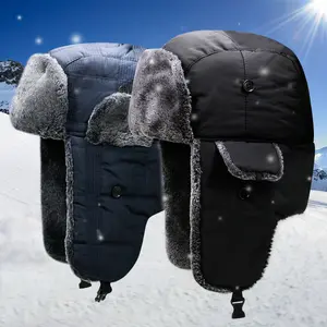 2Pcs Winter Men Warm Adjustable Ushanka Hat With Ear Flap Mask Fur Trapper Cap Warm Hats