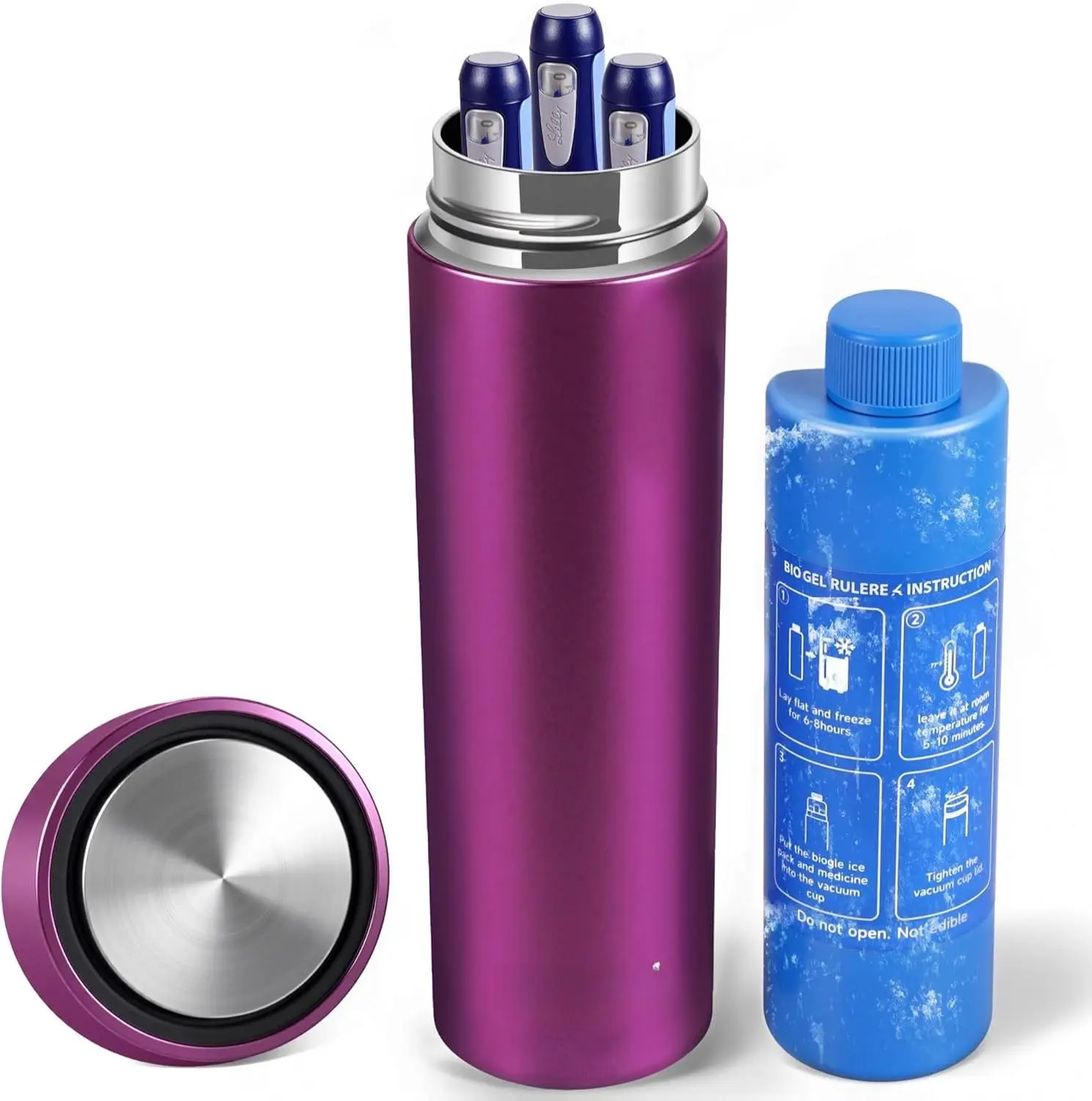 Insulin Cooler Travel Case TSA Approved, Portable Medication Cooler for Travel Fits 3–4 Pens, Refrigerated Medicine Case for Diabetic Supplies, Medicine Organizer with Reusable Ice Pack (Purple)