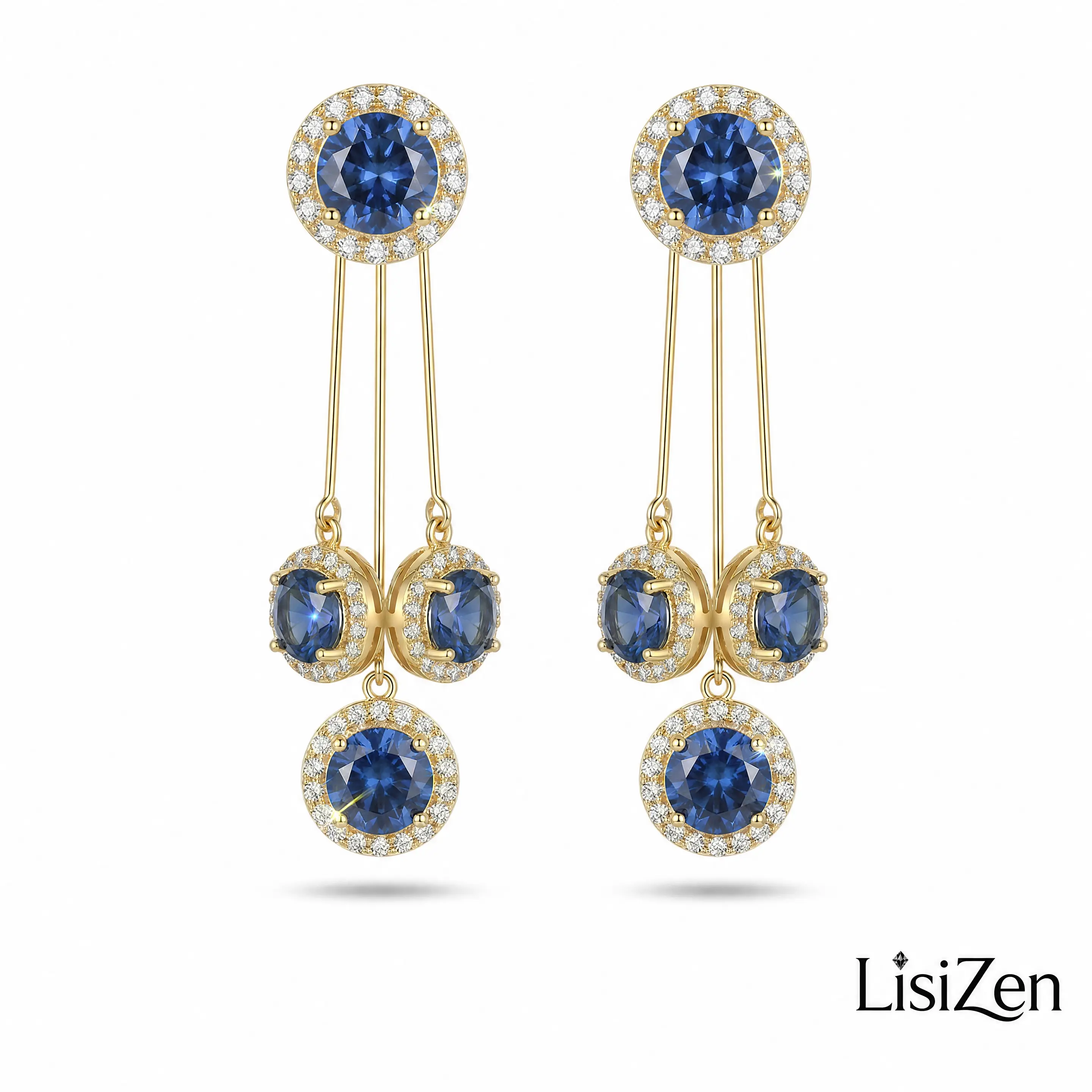 Blue Water Drop Earrings 14K Gold Plated Double-Wear French Style Stud Earrings, Elegant Drop Design Chic Statement Fashion Jewelry for Women DZEH0470