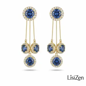 Blue Water Drop Earrings 14K Gold Plated Double-Wear French Style Stud Earrings, Elegant Drop Design Chic Statement Fashion Jewelry for Women DZEH0470