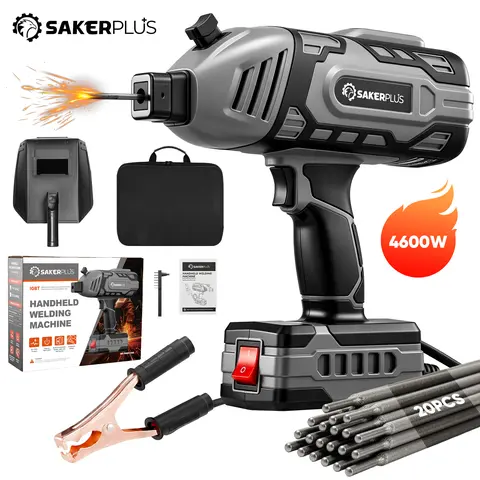 Saker Portable Welding Machine- 110-Volt Portable Welding Machine, Handheld Type, Using IGBT Converter, Capable of Achieving 5 Current Adjustments, Portable Arc Welding Gun, Suitable for 3/32 Inch Steel Bars, Equipped with Welding Rods
