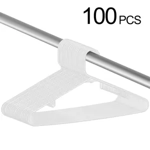 Zeny 100-Pack Bulk Plastic Hangers - Durable, Slim, Standard-Size Space-Saver Closet Organizers with Extra Edge Support, Hooks for Adult Shirts & Skirts, White Hanging Storage