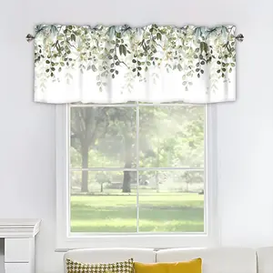 Sage Green Watercolor Eucalyptus Leaves Curtain Valance, 1 Panel Short Window Treatment (54x18 in) for Kitchen, Bathroom Windows