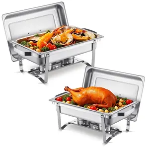 VEVOR Chafing Dish Buffet Set, 8 Qt 2 Pack, Stainless Steel Chafer with 2 Full Size Pans, Rectangle Catering Warmer Server with Lid Water Pan Stand Fuel Holder, for Weddings Parties Banquets, Silver
