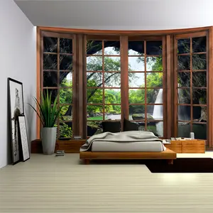 [Polyester Waterfall Tapestry] Extra-Large Polyester Waterfall Landscape Tapestry - Easy Install Wall Hanging for Living Room, Bedroom, Office Decor - Free Clips Included