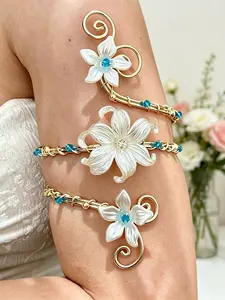 New Creative Design Boho Style Handmade Multi-Layer Flower Bracelet, Trendy Summer Accessory,Elegant Fashionable Arm Bangle