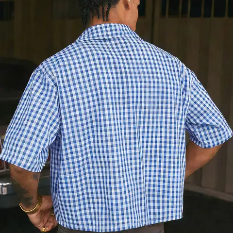 Men's Classic Casual Checked Checkered Plaid Gingham Short Sleeve Shirt, Casual Style Shirt, Casual Fashion Wear, Retro Loose Fit Perfect for Summer Vacations, Stylish Holiday Top, Menswear