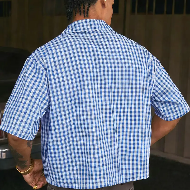 Men's Classic Casual Checked Checkered Plaid Gingham Short Sleeve Shirt, Casual Style Shirt, Casual Fashion Wear, Retro Loose Fit Perfect for Summer Vacations, Stylish Holiday Top, Menswear
