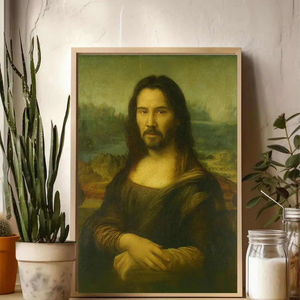 Mona Lisa-John Wick Funny Meme Art Poster, Da Vinci-Style Artistic Fantasy Wall Decoration, Archival Paper Multi-Size Room Home Decor Print, Trendy Animal-Inspired Christmas Gift