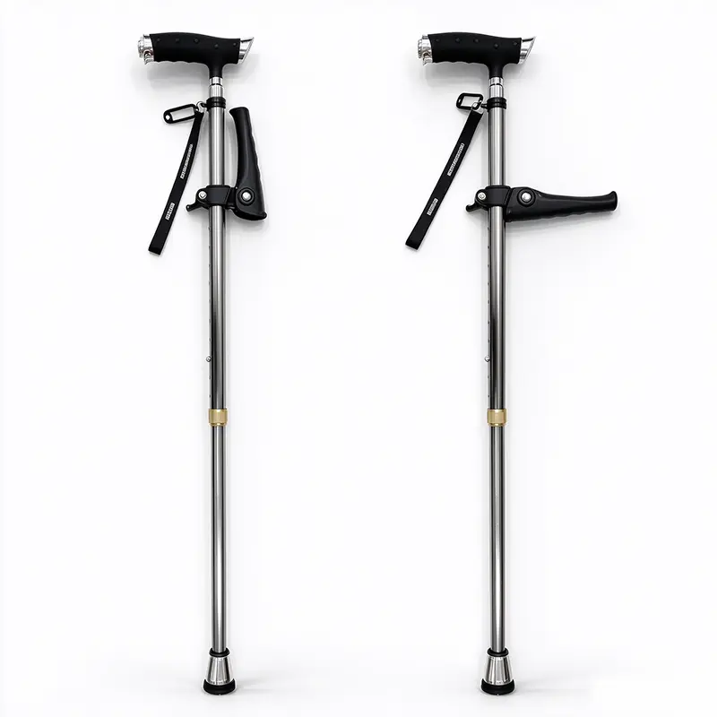 Adjustable Aluminum Walking Cane with Light & Auxiliary Handle, Anti-Slip Base Ergonomic Grip Walking Stick for Elderly Seniors, Lightweight Portable Crutch for Stability Support & Fall Prevention