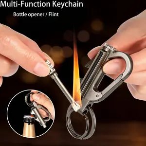 3-in-1 Flint Fire Starter Keychain - Waterproof, Windproof, Refillable Kerosene Permanent Match with Bottle Opener, Emergency Survival EDC Multitool for Camping, Hiking, Metal Gift for Men（Doesn't include fuel）