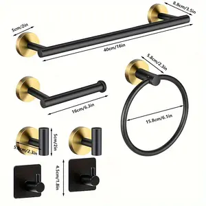 New 7-Piece Bathroom Hardware Set - Long-Reach Towel Rail Paper Roll Holder Towel Ring 2 Towel Hooks 2 Coat Hooks for a Comprehensive Bathroom Solution - Complete Bathroom Accessories Set