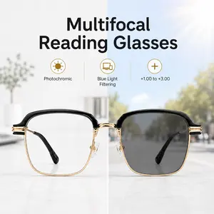 Multifocus Photochromic Reading Glasses for Men Women, Blue Light Filtering Readers, UV-Responsive Lens Glasses for Reading, Computer, Phone & Outdoor Wear