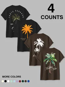Men's Short-Sleeve T-Shirt - Palm Tree Graphic Apparel, Santa Barbara/Malibu-Themed Text, "Coconut Paur" "Malibu Vibe" Designs, Tropical Vacation Style, Comfortable Relaxed Fit, Beach Outings, Vacation Trips & Casual Leisure Wear, Stylish Tees for Beach L