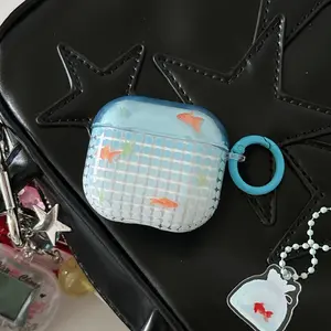 Gradient Blue Polka Dot Goldfish Koi AirPods Pro Case, Stylish Women's Earphone Cover, Simple Design, Fits Apple AirPods Pro 2/3/4, Headphones Accessories