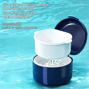Portable Denture Cleaning Box, Full Mouth Denture Soak Container, Denture Cleaner Care Kit, Travel Denture Case, Elderly Denture Maintenance