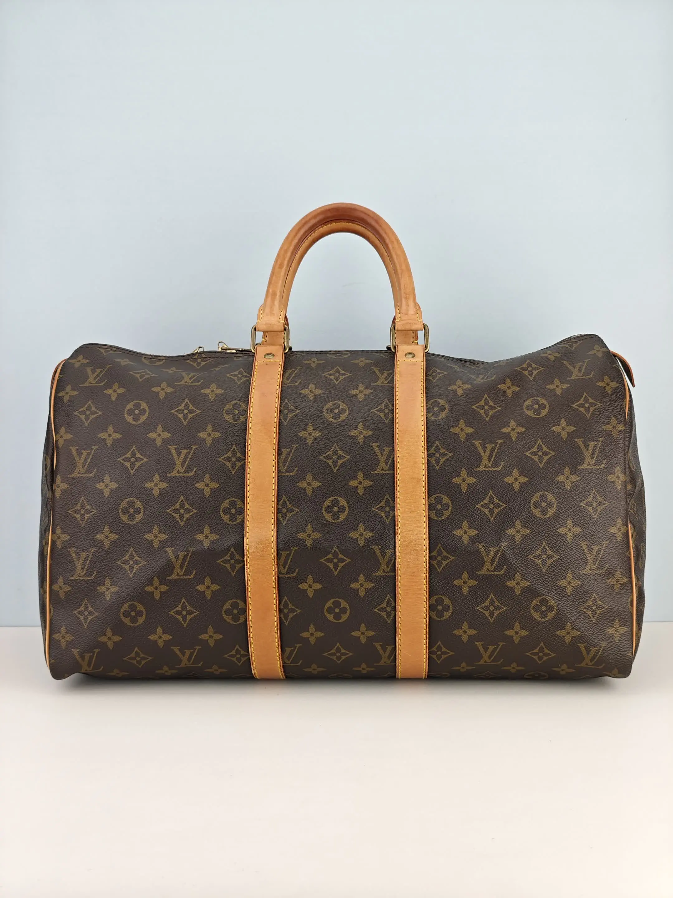 Pre-owned Monogram coated canvas with leather trim Travel Bags Louis Vuitton Keepall 45 Monogram Canvas Travel Bag【SP0931】
