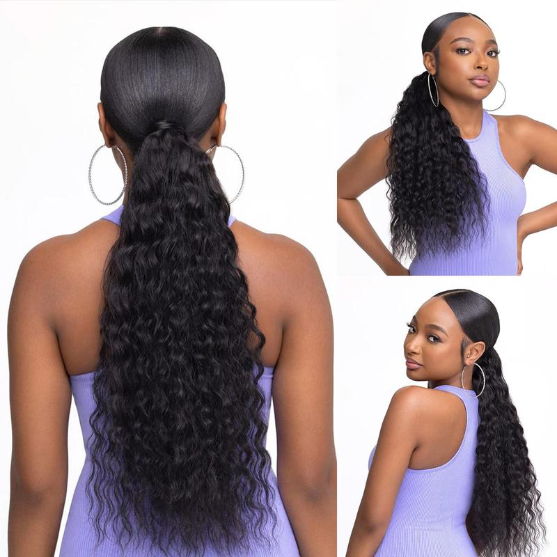 OQ HAIR Water Wave Ponytail With Clip In 100% Human Hair Hairstyle Extension Ponytail Wig Scrunchie Ponytail
