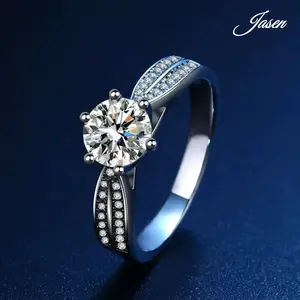 Jasen Women's 2 Carat Starlight Double Row Six-Claw Wedding Ring Adjustable Exquisite Boxed Cubic Zirconia Marquise Cut Ring for Spring Festival & Valentine's Day Gift