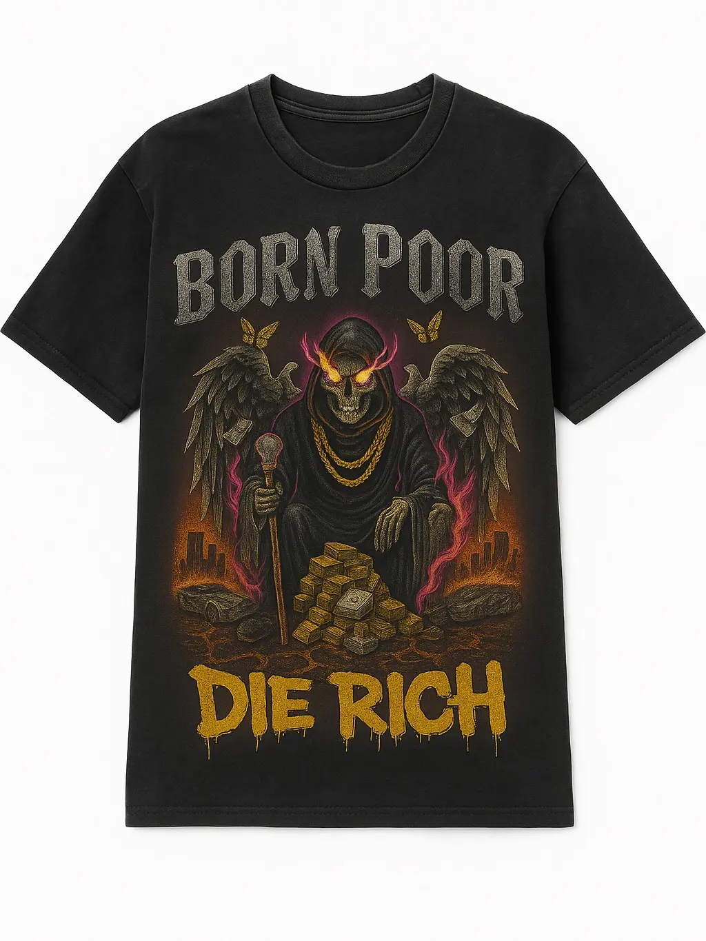Born Poor Die Rich Acid Wash Tee