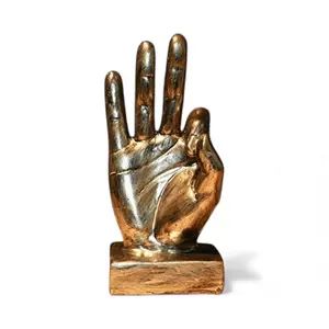 OK Hand Gesture Gold Resin Sculpture 6x4x2.3 Decorative Ornament for Shelves Desks & Entryway Tables Playful Sophisticated Home Office Decor Gift Idea