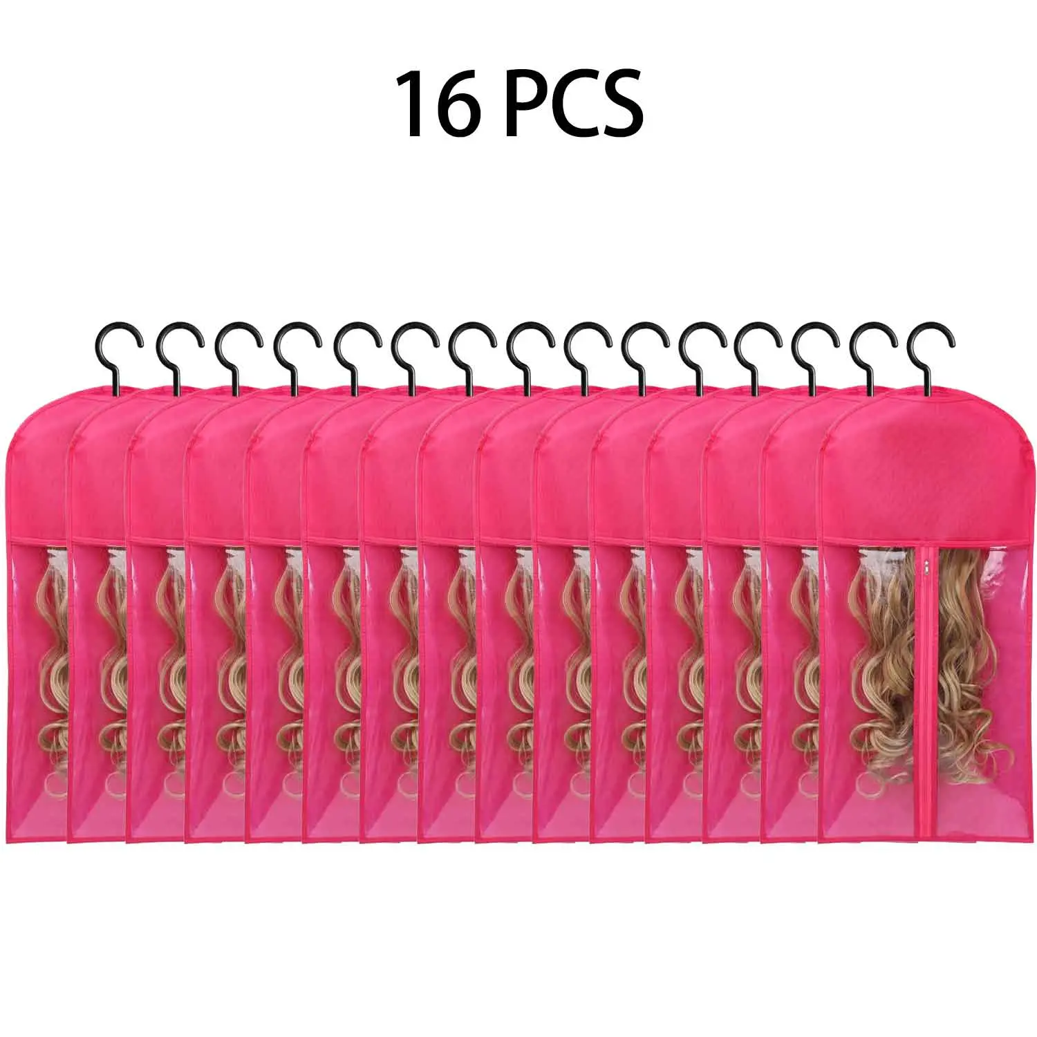 Falote Plastic Wig Storage Organiser - Hangable Organizer Pouch, Multi-Size with Hangers, 4/8/12/16-Piece Organization Pouch Set for Home, Salon Use
